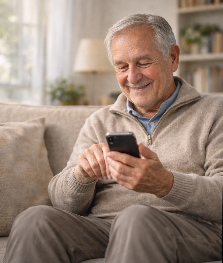 Senior using phone